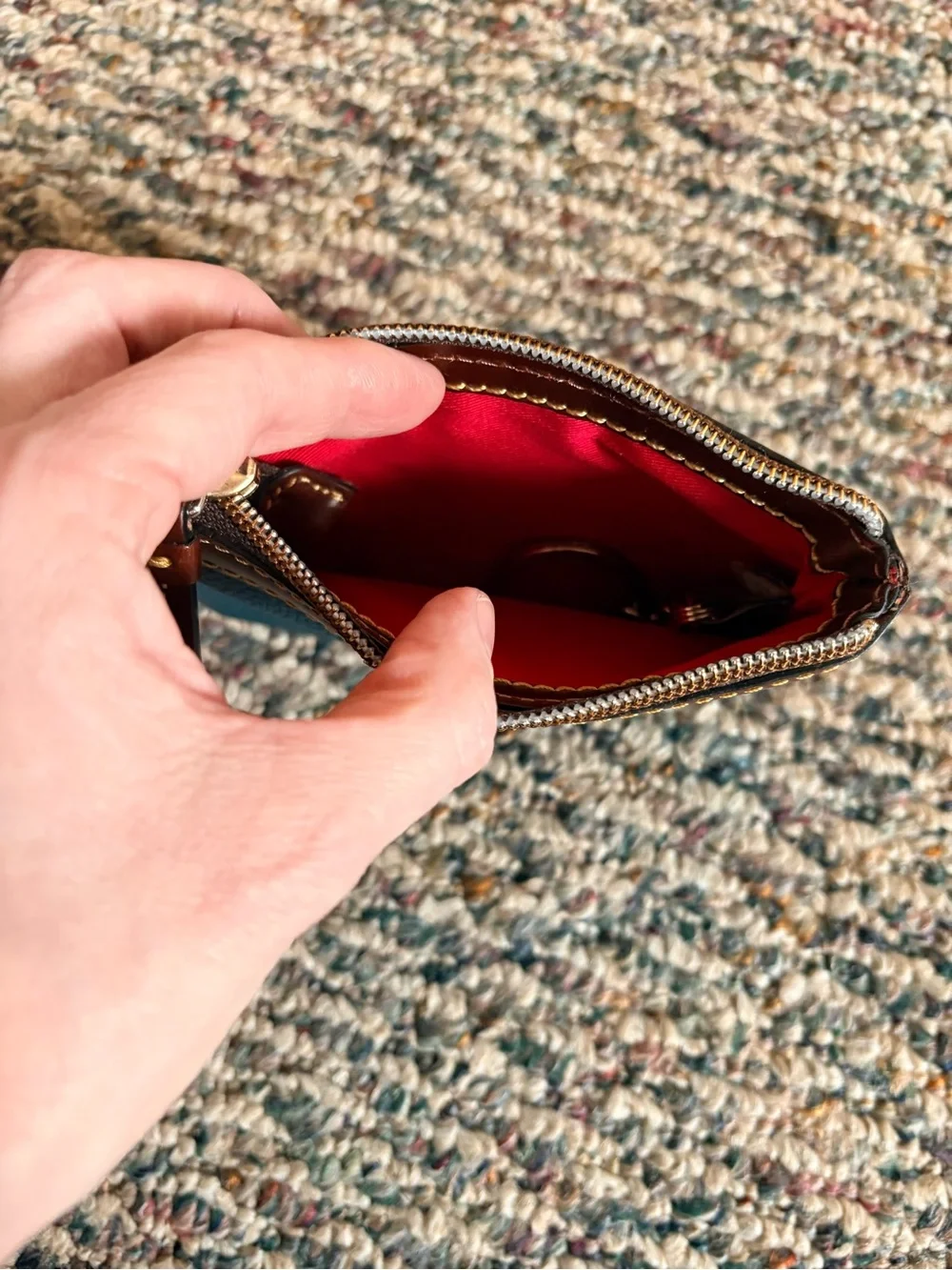 Dooney & Bourke Navy Blue Leather Wristlet with Brown Trim